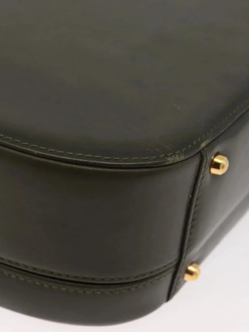 GUCCI Hand Bag Leather 2way Khaki Gold Auth